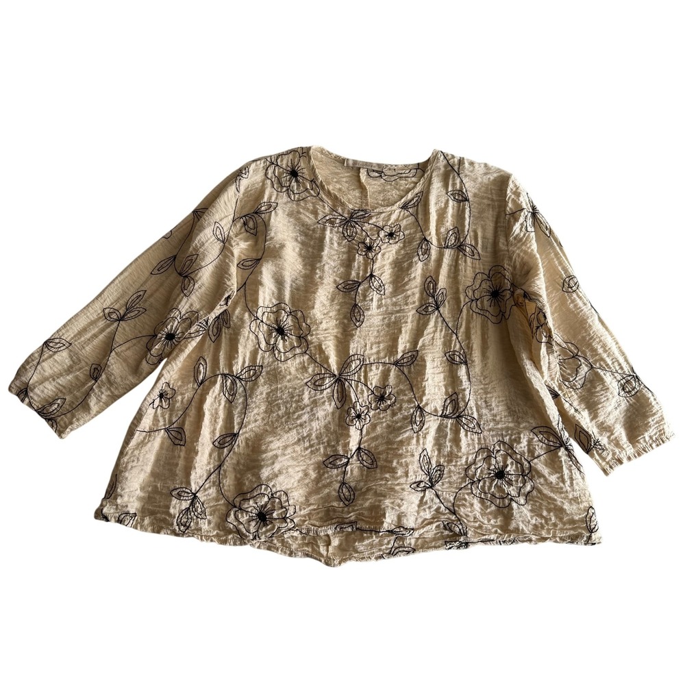 Cut Loose Made in USA‎ Crewel Embroidered Lagenlook Scoopneck A Line Blouse S